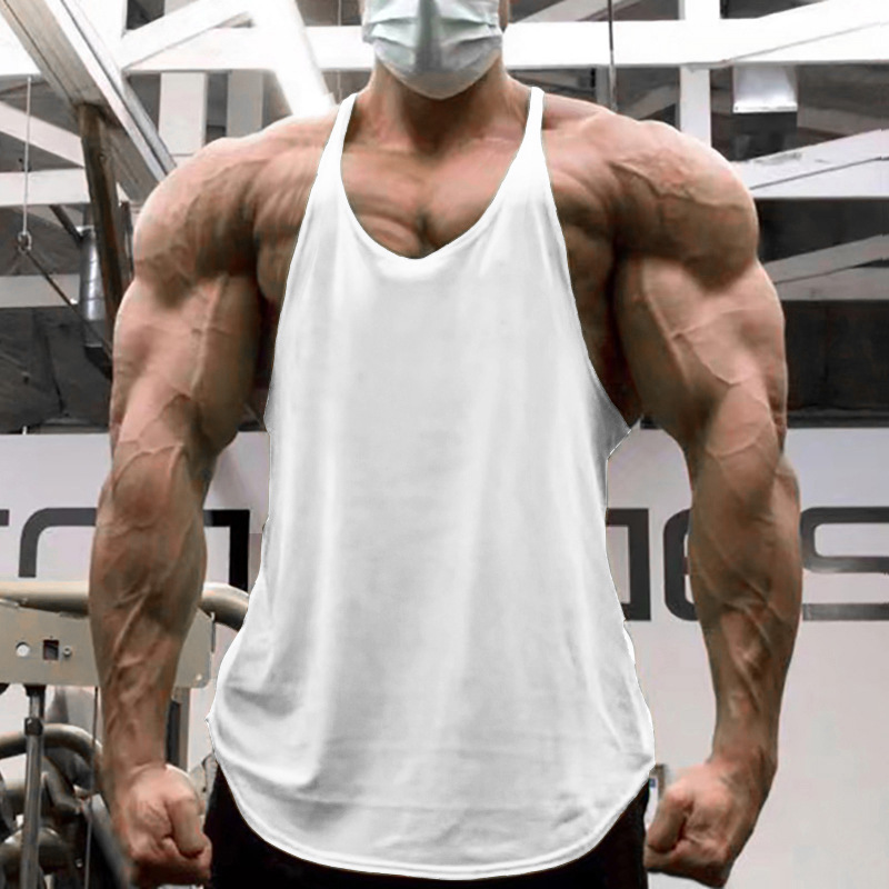 /Heiß verkaufte einfarbige Herren-Sportweste, reine Baumwolle, Fitness, dünner Schultergurt und Hosenträger für Atmungsaktivität_voghion.com