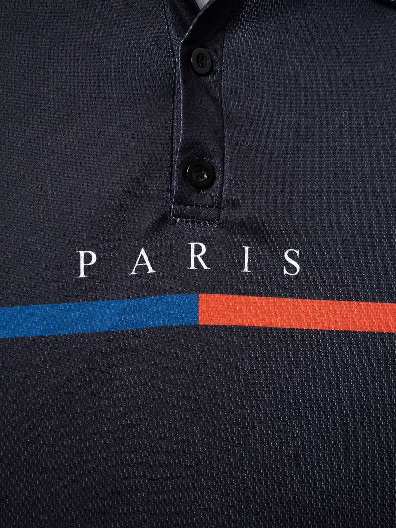 Polo sportiva da uomo con bottoni a righe color block francese, estate 2024_voghion.com