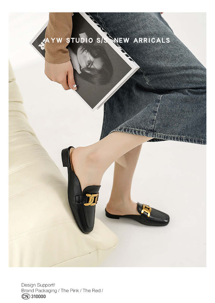 Echt lederen semi-slippers dames ins bovenkleding Baotou enkele schoenen 2023 lente nieuwe comfortabele zachte bodem muilezels met lage hakken_voghion.com