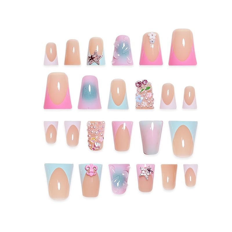 Bellezza e salute, dolce, fresco, glitterato, strass, texture a forma di cuore, indossabile, unghie finte medie a becco d'anatra_voghion.com