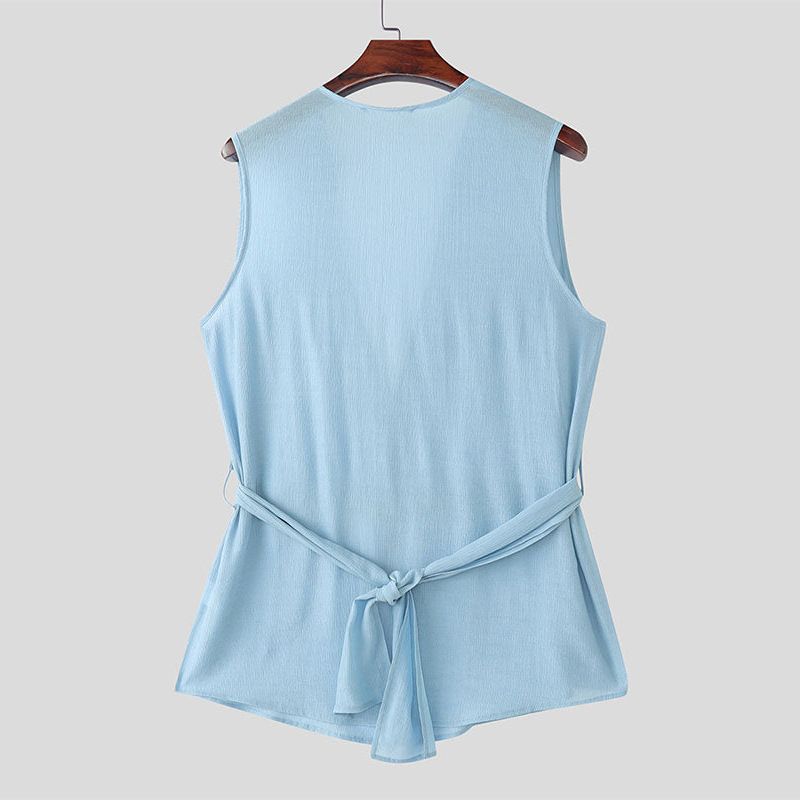 Herrenbekleidung V-Ausschnitt Ärmelloses Trägerdesign Weste Mode Schnürung Design Top_voghion.com