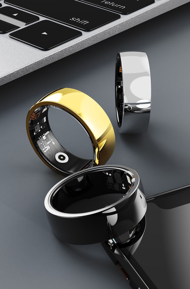 R09M Fashion Stainless Steel Smart Ring Heart Rate Blood Oxygen Pressure Monitor Intelligent Finger Ring IP68 Waterproof Rings_voghion.com