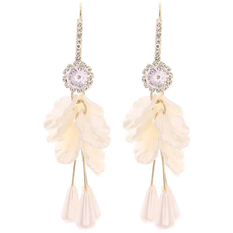 Flower Tassel Ear Hook Women's Fashion Light Luxury High-end Sense Diamond Earrings Niche Simple Earrings High-end Versatile Jewelry_voghion.com