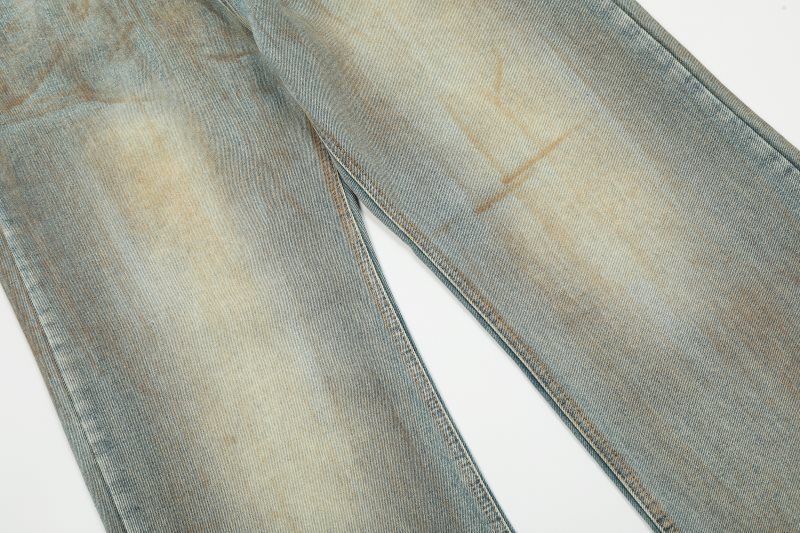 Men's Clothing spring and summer new high street vibe retro dirty yellow washed straight design casual pants men's jeans_voghion.com