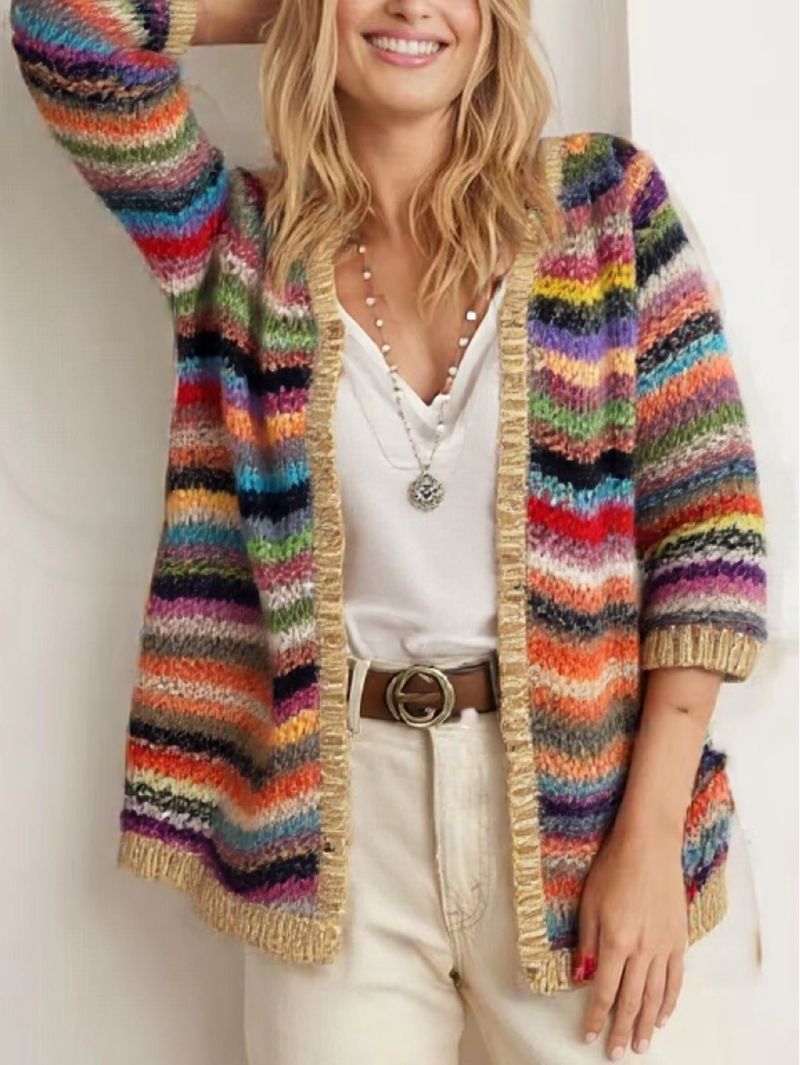 Leichte Strickjacke für Damen – Weicher Pullover aus Kaschmirmischung mit offener Vorderseite – Übergroße bequeme Passform – Lässiger Überwurf mit langen Ärmeln in Farbverlauf_voghion.com