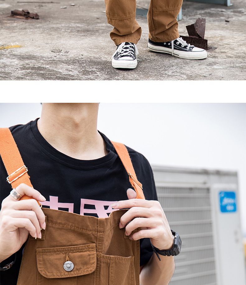 Man's clothing Men's denim overalls couple ripped loose straight jumpsuit wide leg overalls suspenders ins Daddy pants_voghion.com