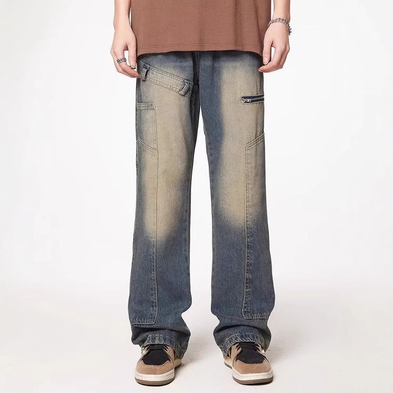 Suitable For All Seasons Suitable For All Seasons American Style Washed Vintage Patchwork Jeans For Men Spring Autumn St_voghion.com
