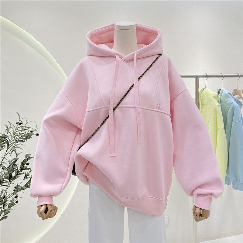 Hooded Sweatshirt For Women With Thickened Fleece, 2024 Autumn And Winter Oversized Versatile, Niche Pullover Hoodie_voghion.com