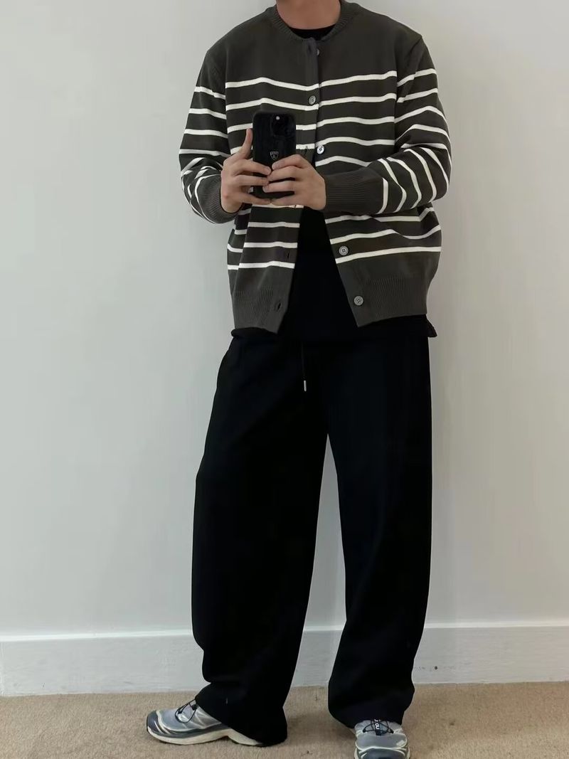 Hochwertiger gestreifter Strickcardigan – Oversize-Pullover mit offener Vorderseite für Herren, gemütliche Winter-Layering-Strickjacken_voghion.com