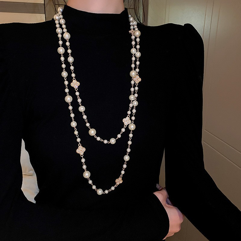 Onregelmatige lange parel Franse lichte elegante trui ketting niche eenvoudige high-end zintuiglijke ketting voor vrouwen_voghion.com