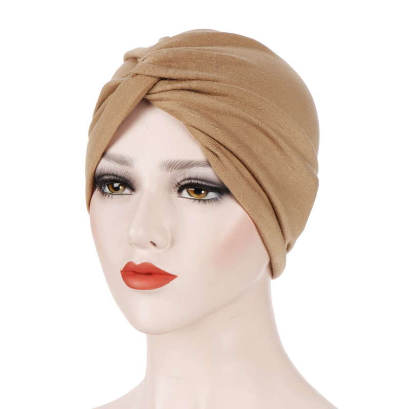 Chapeaux pour femmes, nouveau tissu élastique, croix sur le front, couleur bonbon, chapeau indien, turban, capuche de chimiothérapie_voghion.com