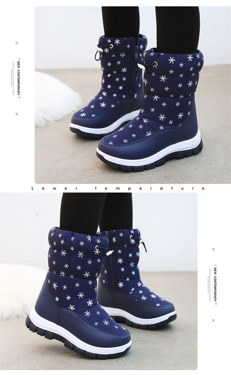 Winter Kinder Mädchen Schneeflocke Hohe Schneestiefel Warm Plüsch Dickbesohlte Knöchellang Lässig Weichbesohlte Rosa Baumwollstiefel_voghion.com