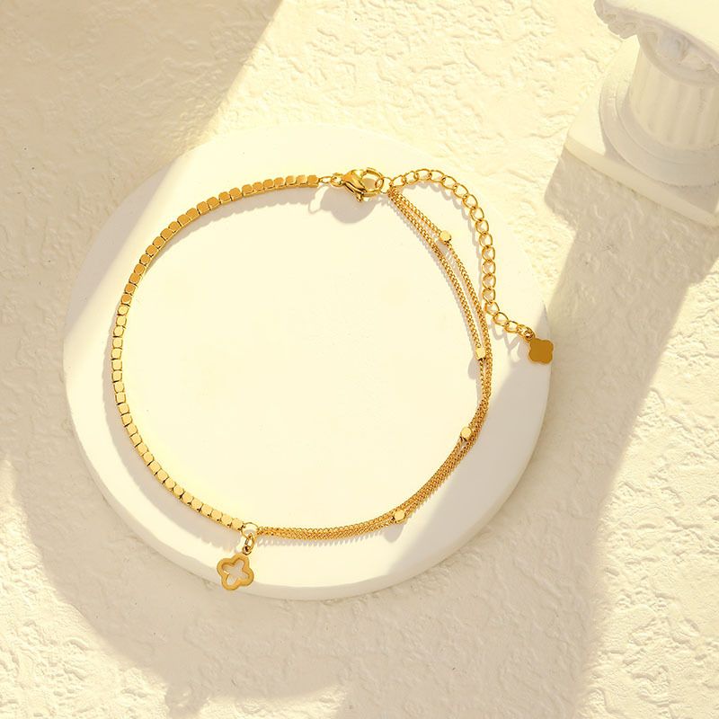 New Clover Splicing Silver Fragment Titanium Steel Anklet For Women, Light Luxury Niche Exquisite Non-Fading Summer_voghion.com