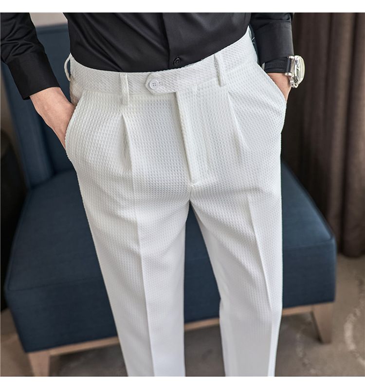 Nuovi pantaloni da uomo pantaloni casual in tessuto waffle di qualità alla moda pantaloni casual in vita elastica di fascia alta_voghion.com