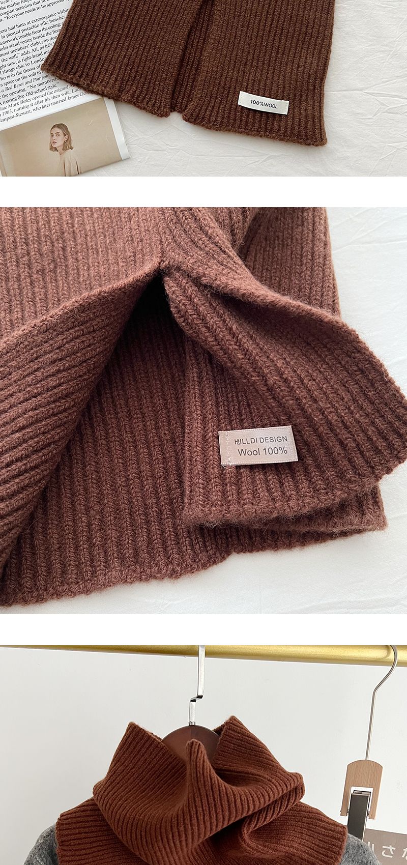 2024 New Australian 100% Pure Wool Knitted Solid Color Versatile Winter Fashion Warm Windproof Neck_voghion.com