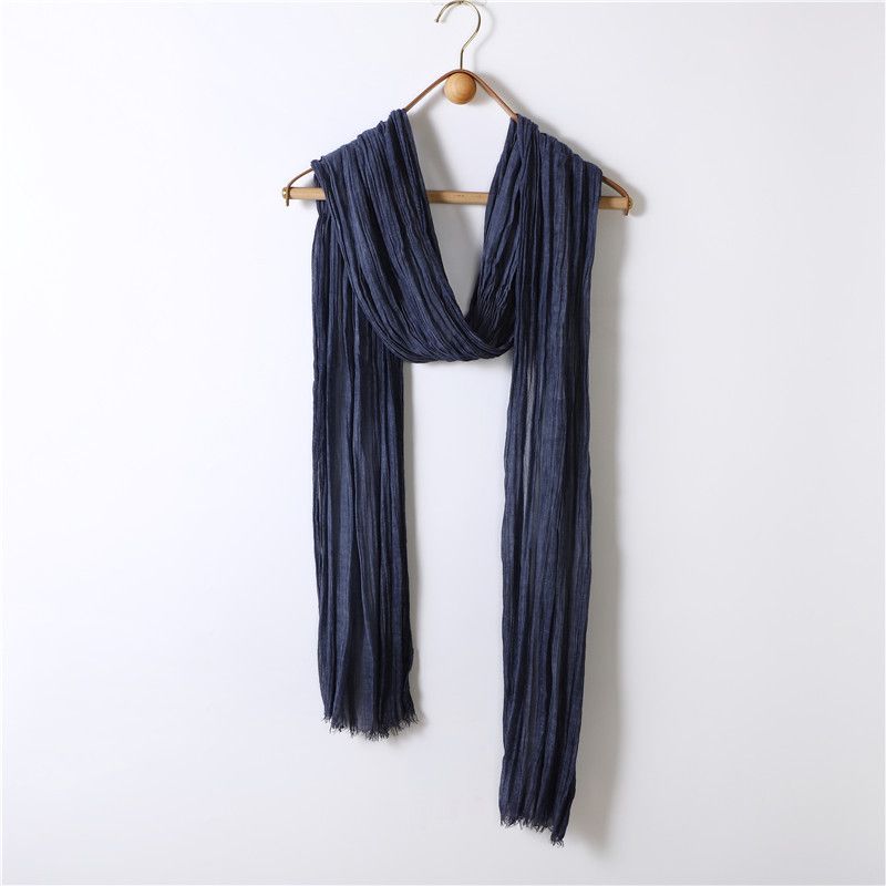 Sciarpa di cotone plissettata con nastro di spaghetti pieno, tinta unita, lavata, stile Zen, con cento nappe, tinta unita, primavera ed estate_voghion.com