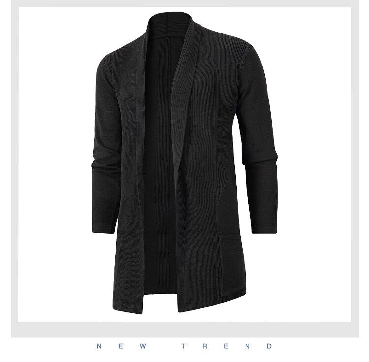 "Men's Mid-Length Knit Cardigan – Lightweight Loose-Fit Layering Jacket (Khaki, Grey, Navy, Burgundy, Black, M-3XL)"_voghion.com