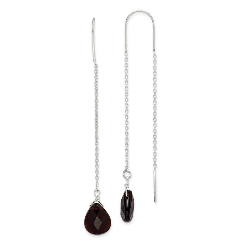 Sterling Silver Polished Dark Olivine Crystal Teardrop Threader Earrings_voghion.com