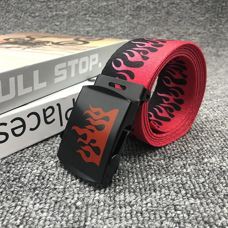 Moda europea americana HOT Fiamma Unisex Hip-hop Stile colorato Tela Fettuccia Cinture Casual Abbigliamento Accessori 125cm_voghion.com