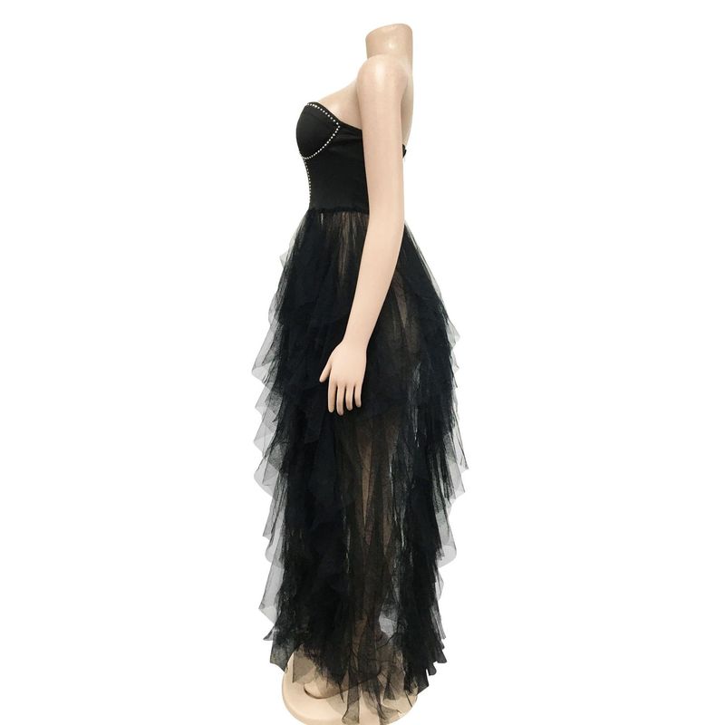 Îmbrăcăminte pentru femei, culoare solidă, fierbinte, cu diamant, tub, top, pufos, plasă, rochie, îmbrăcăminte pentru femei_voghion.com