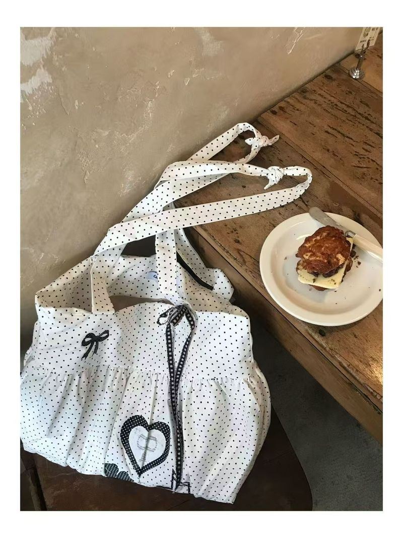 Herbst/Winter Neue Polka Dot Canvas Taschen Fliege Herzförmige Schultertasche Einkaufstasche Vielseitig_voghion.com
