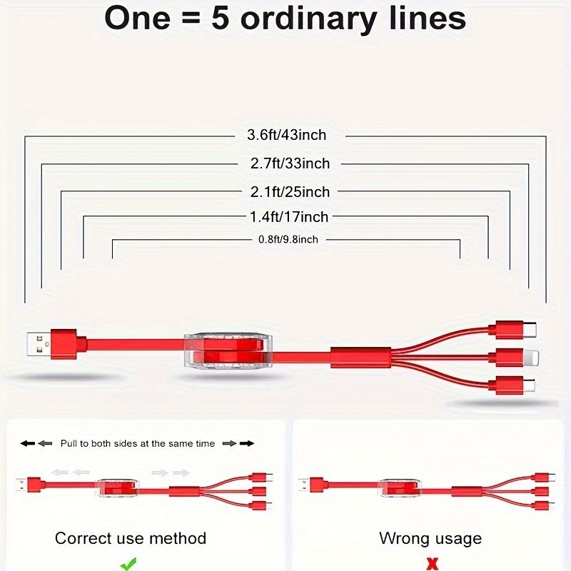 3 in 1 Retractable USB Charging Cable For iPhone, For SamSung For Android, Type-C / Micro USB Compatible with Xiaomi, Redmi, OnePlus, OPPO, For VIVO_voghion.com