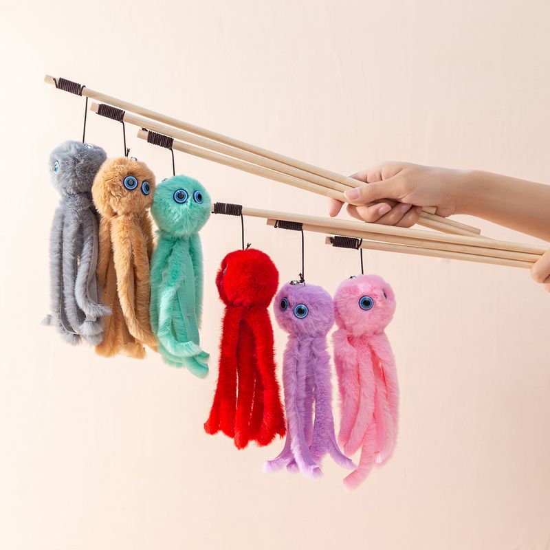 Stick Wooden Rod Realistic Octopus Plush Teaser Cat Toy_voghion.com