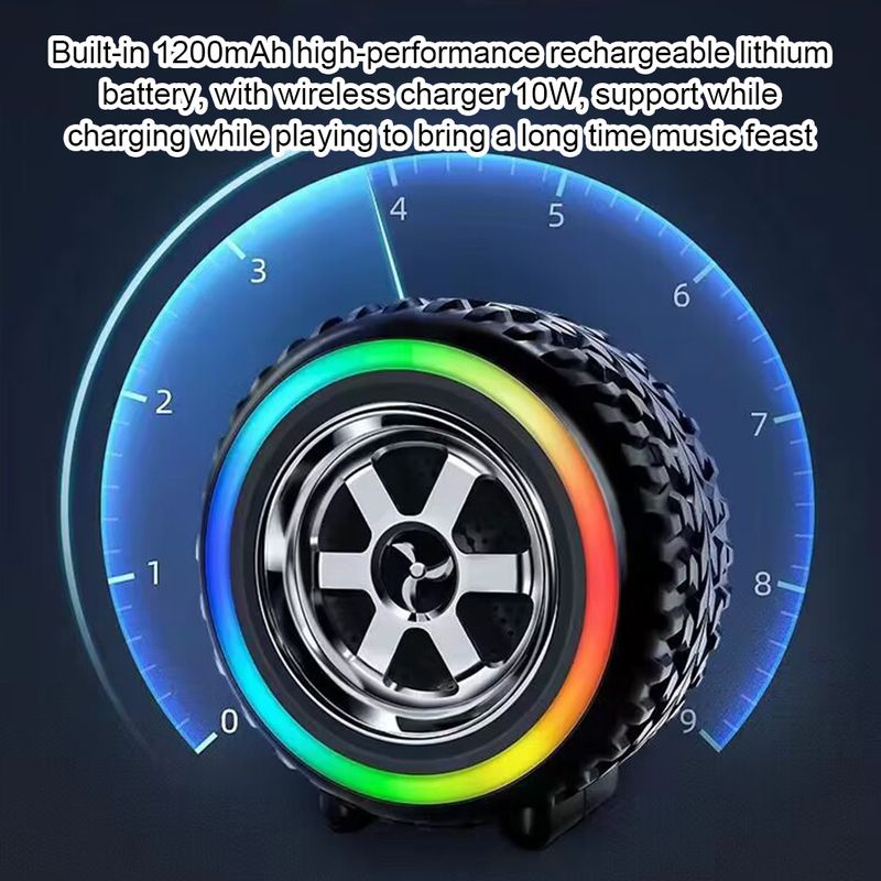 Wireless Speaker Small Car Wheel Shaped Speaker With Led Light High-Capacity Battery Handheld Pocket Size_voghion.com
