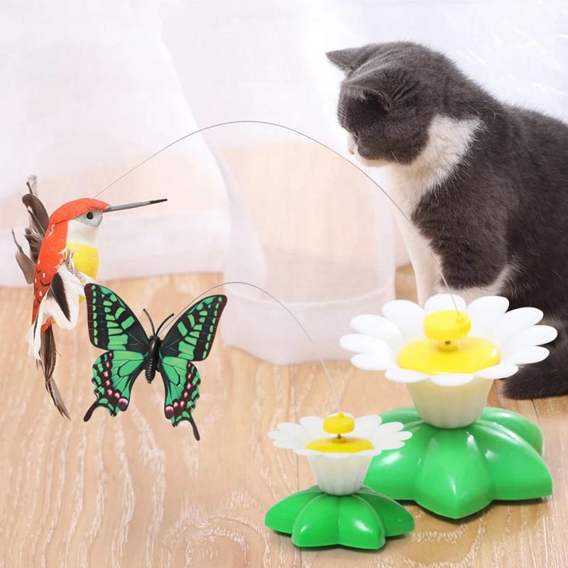 New Rotating Electric Butterfly, Hummingbird And Bee Pet New Product Rotating Around Flowers To Cats And Butterflies Pet Toys_voghion.com