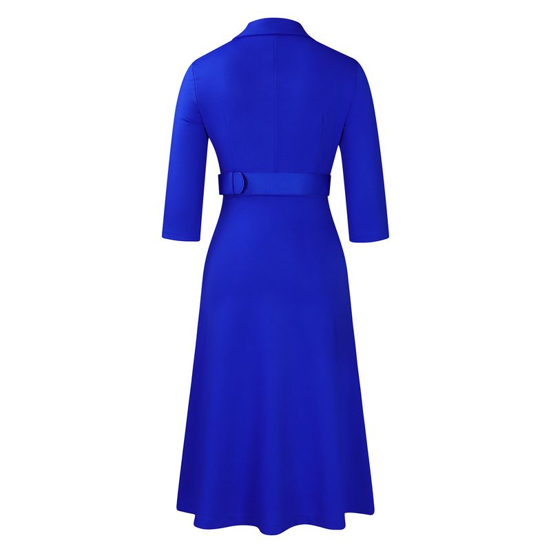 Damenbekleidung Damenmode Temperament Zweireihiger Anzugkragen Einfarbiges Kleid Mittellanges Kleid_voghion.com