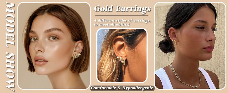 14K Gold Plated Lightweight Earrings Sets For Multiple Piercing, Hypoallergenic Huggie Gold Hoops Earrings For Women Jewelry_voghion.com