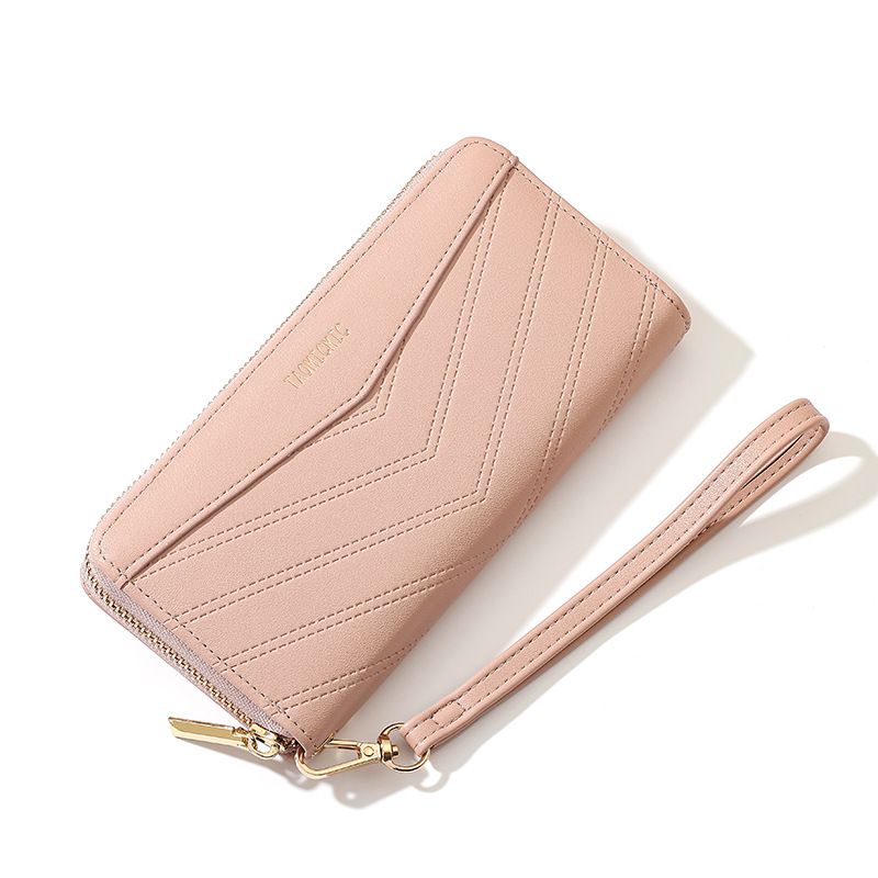 Hochwertige, elegante, lange Damen-PU-Geldbörse mit Drucklinie, modischer Reißverschluss, große Kapazität_voghion.com