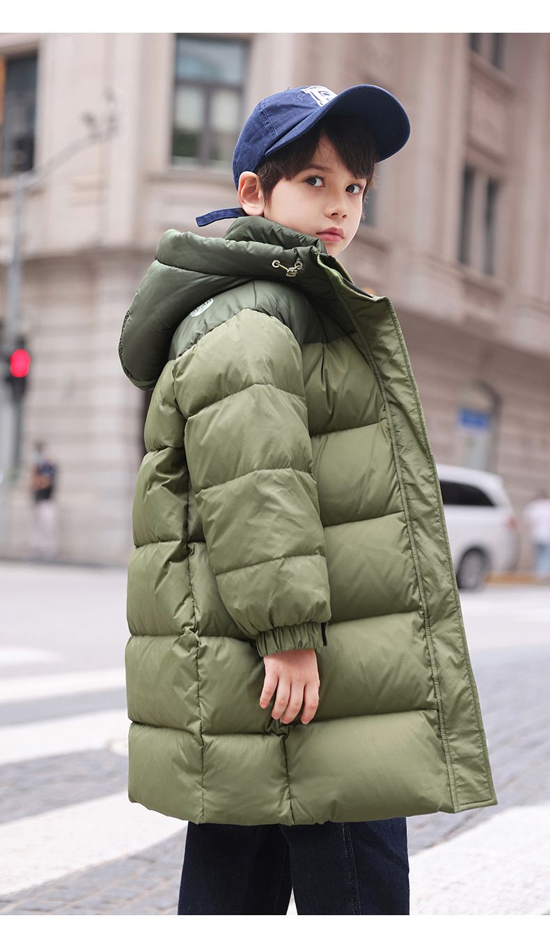 Boys' Long Down Jacket With Hood - Warm Winter Coat For Kids, Soft & Lightweight 50%-55% White Duck Down, Water-Resistant Shell, Stylish Zipper Design_voghion.com