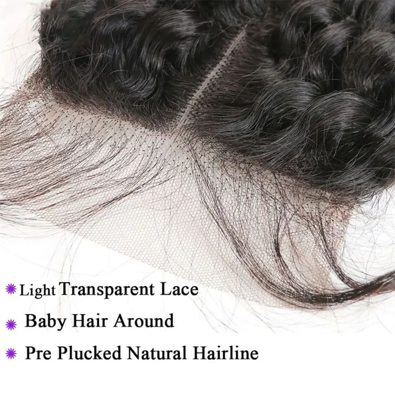 Unda de apă braziliană Păr uman Transparent dantelă frontală Kinky Curly Culoare naturală 4x4 13x4 Închidere Vanzare_voghion.com