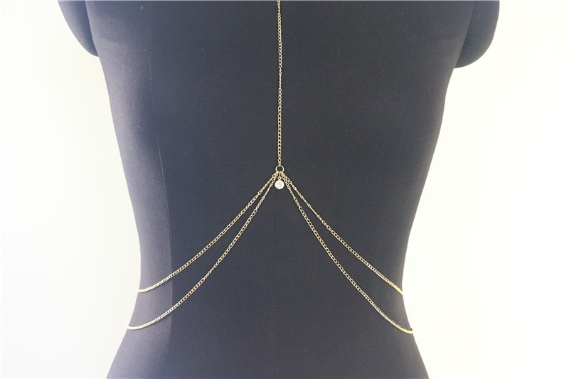 SM2291 European and American Body chain factory source crystal pendant multi-layer metal thin chain hanging neck body chain_voghion.com