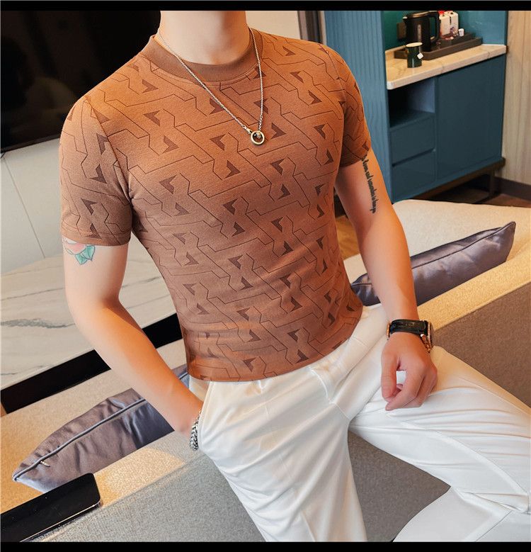 Live Supply 2024 Summer Men's Short-sleeved T-shirts, Trendy Men's Half-height Round Neck Casual Half-sleeve Printed T-shirts_voghion.com