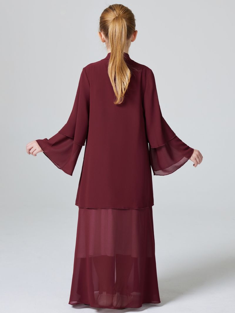 Madre e bambini Medio Oriente Kebaya Ragazze Due strati Chiffon Cardigan Abaya Abito_voghion.com