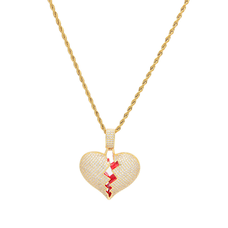 Personalisierte Hip Hop Zirkonia Halskette mit gebrochenem Herzen in Herzform für Männer und Frauen_voghion.com
