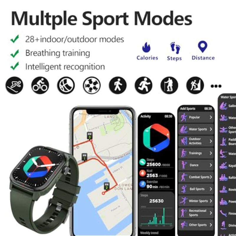 Smart Watch 1,8 Zoll Elektronische Sportmarke Smart Watch Kompatibel mit iOS- und Android-Telefonen Überwachen Sie den Blutsauerstoff_voghion.com