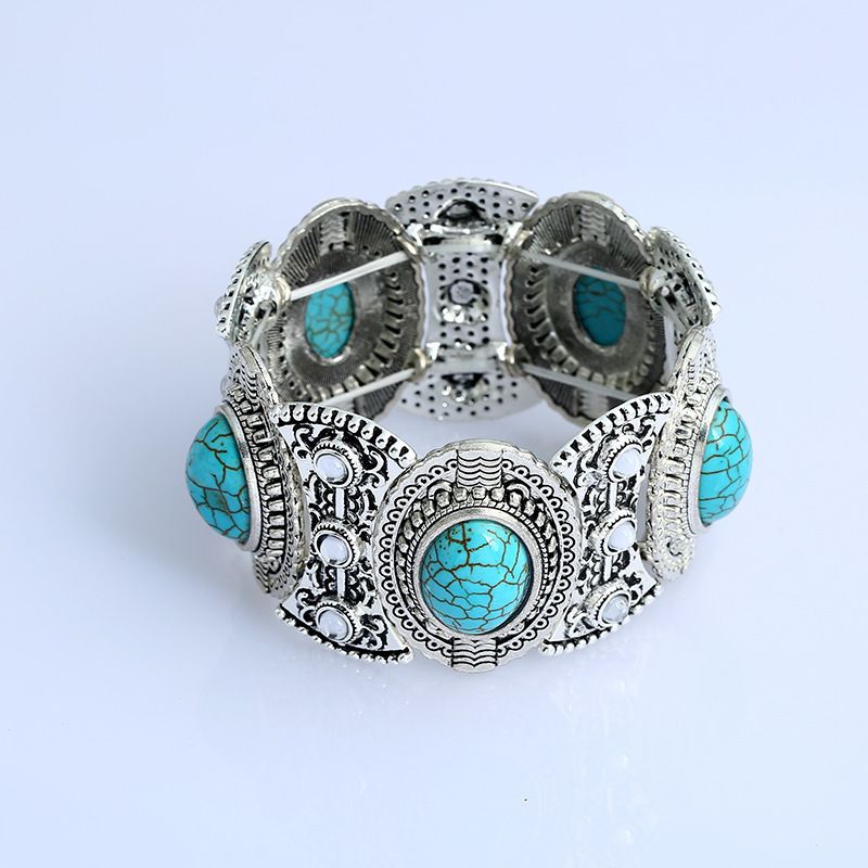 New Turquoise Bohemian Ethnic Style Jewelry Necklace Earrings Bracelet Set_voghion.com
