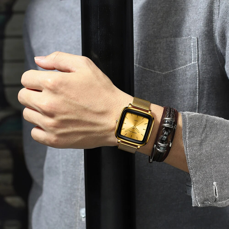 CRRJU Orologi da uomo Top Brand Luxury Square Golden Quartz Casual Slim Mesh Steel Waterproof Watch Relogio Masculino_voghion.com