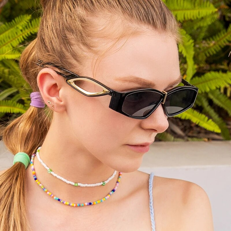 Rechteckige Sonnenbrille Damenmode Kleines Rahmendesign Sonnenbrille Weibliche Markendesigner Punk Schwarz Farbverlauf Oculos De_voghion.com