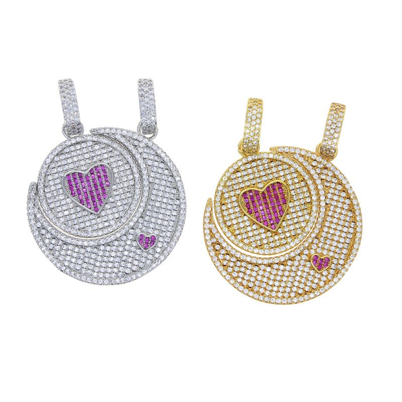 Herrenschmuck Zirkon eingelegte Liebe Sonne Mond Halskette Paar Hip Hop Anhänger 520 Valentinstag Geschenk_voghion.com