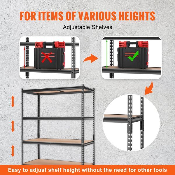 Storage Shelving Unit, 5-Tier Adjustable, 2000 Lbs Capacity, Heavy Duty Garage Shelves Metal Organizer Utility Rack, Black, 48' L X 24' W X 72' H F_voghion.com