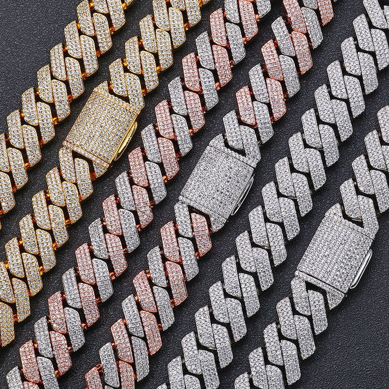 Collana con catena cubana a forma di diamante con zirconi a tre file da 20 mm, gioielli hip-hop da uomo, con diamanti_voghion.com