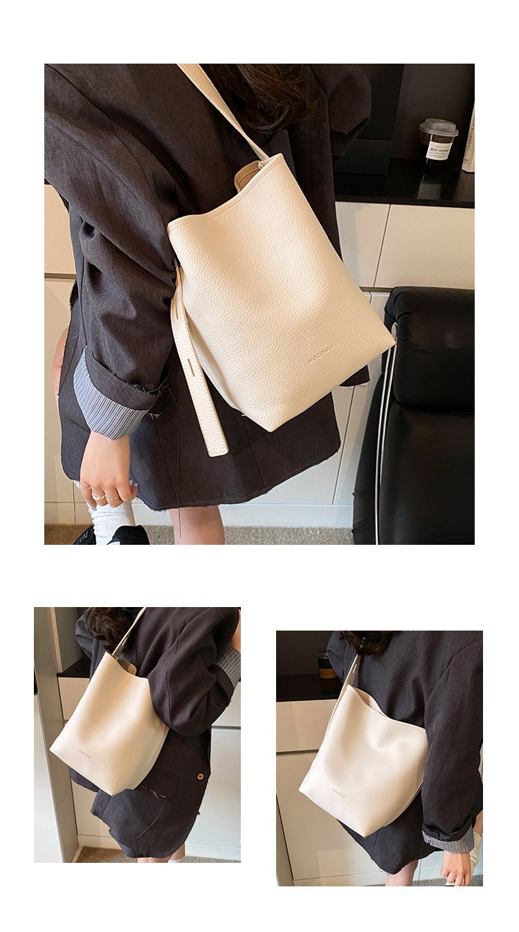 Women's Bucket Bag Women's Bag Crossbody Bag Design Child Mother Bucket Bag Lychee Grain Material Soft Tote Bag_voghion.com