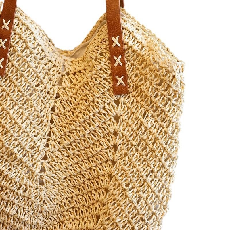 Borsa a mano da donna in paglia intrecciata fatta a mano, stile Forest, nuova borsa da spiaggia cava, borsa a tracolla da donna_voghion.com
