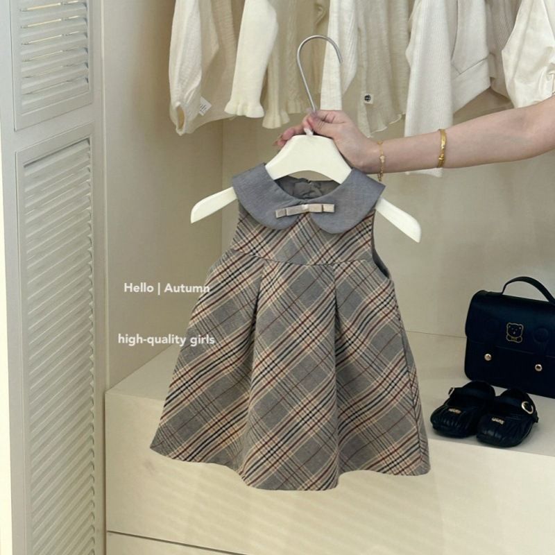 Kinderkleidung für Mädchen im Frühling und Herbst, neu, kariert, Weste, Rock, Strickjacke, Oberteil, Mädchen, Baby, zweiteiliger Anzug, trendiger Stil_voghion.com