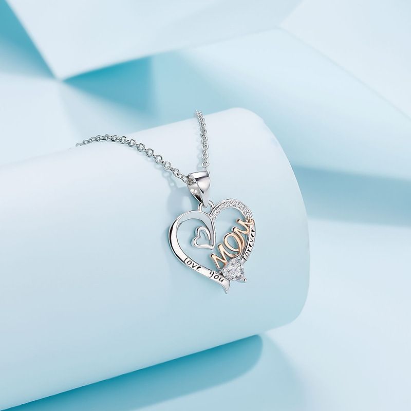 Collana versatile in argento sterling placcata in oro, a forma di cuore, con ciondolo di lusso per la festa della mamma, tempestato di diamanti e a forma di cuore._voghion.com
