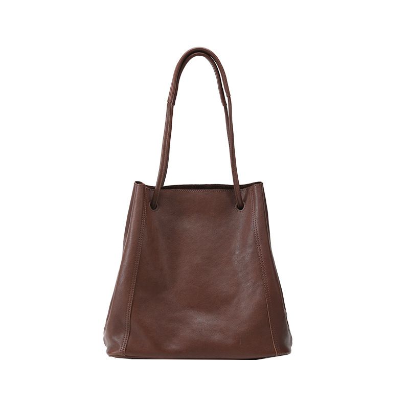 Borsa a secchiello Qiu Zhen 008 per donna, tracolla, spalla singola, borsa tote di grande capacità, vera pelle, vegetale_voghion.com